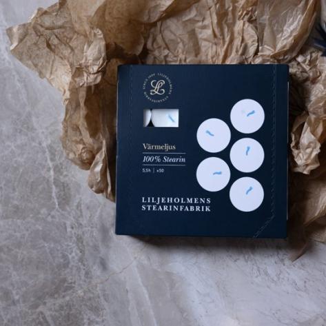 Tealights in paper packaging, 100% stearin, Liljeholmens Stearinfabrik